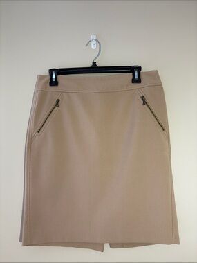 LOFT Tan Midi Pencil Skirt with Angled Zip Pockets